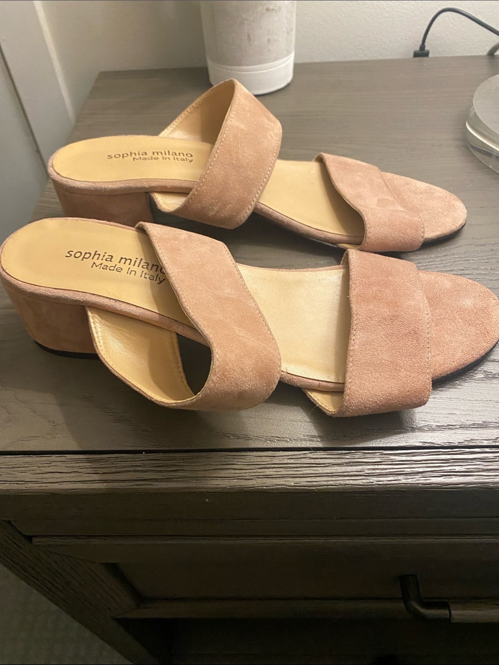 Sophia Milano Suede Slide Mules in Blush Taupe Size 9